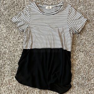 a new day Black & White Striped Short Sleeve Colorblock Top